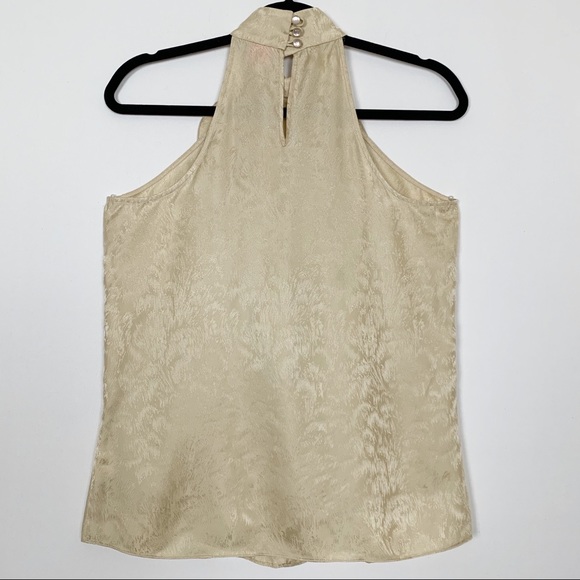 Parker Mock Neck Ruffle Silk Blouse Light Gold XS - Picture 2 of 8
